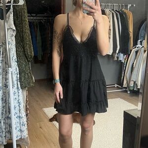 Short Black Lace Dress - Open Back